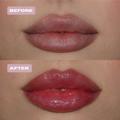 before after glitter lip stain