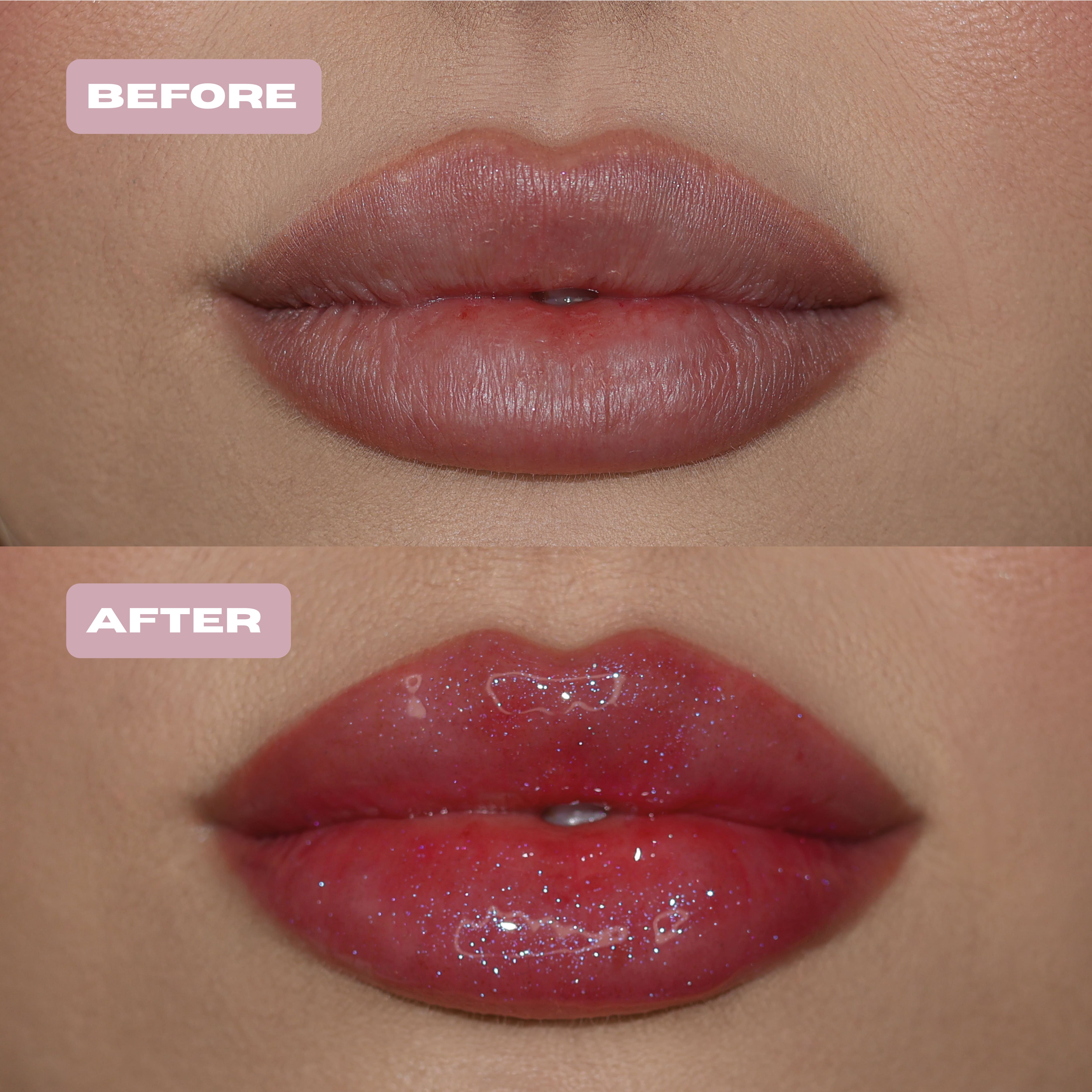 before after glitter lip stain