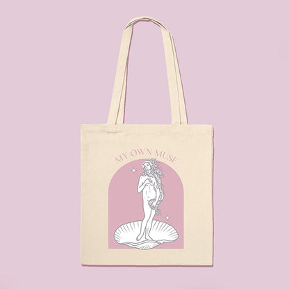 Musa aesthetic pink tote bag with the sentence "My own Muse"