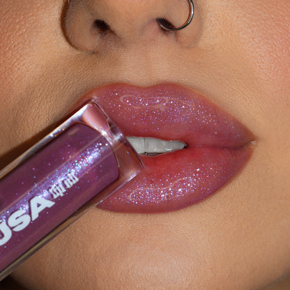 purple glitter lip oil