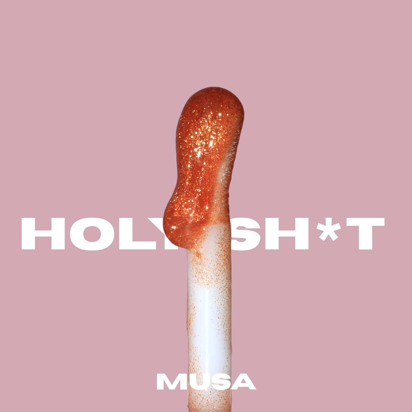 Soft and big applicator of a gold glitter lip oil from Musa. Glitter Makeup.#color_muse