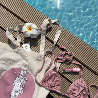 Aesthetic Pink Tote Bag by the pool